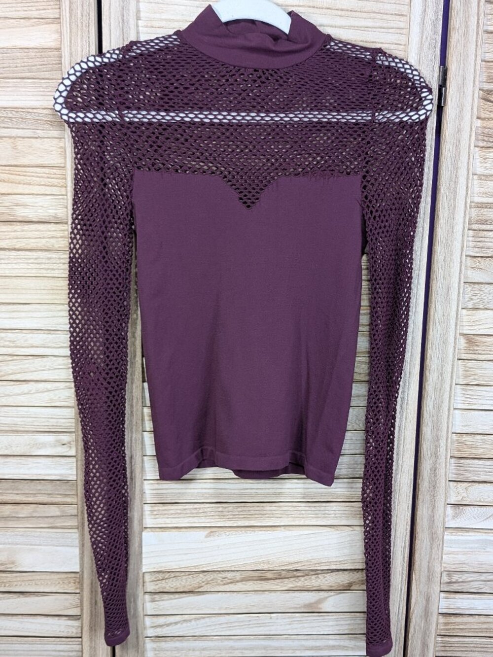 Intimately By Free People Mesh Yoke Long Sleeve Top — Deep Plum Size XS - S